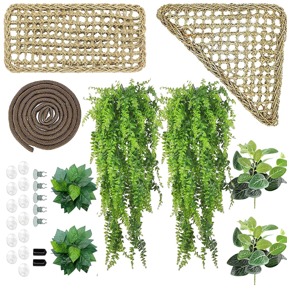 10Pcs Bearded Dragon Tank Accessories, Reptile Hammock Terrarium Plants Jungl…