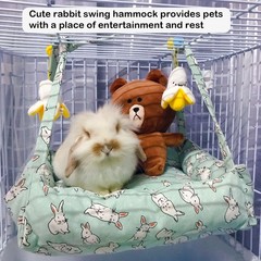 Rabbit Hammock Swing Small Animal Hanging Swing Hammock Bed with 2 Pads Pet H…