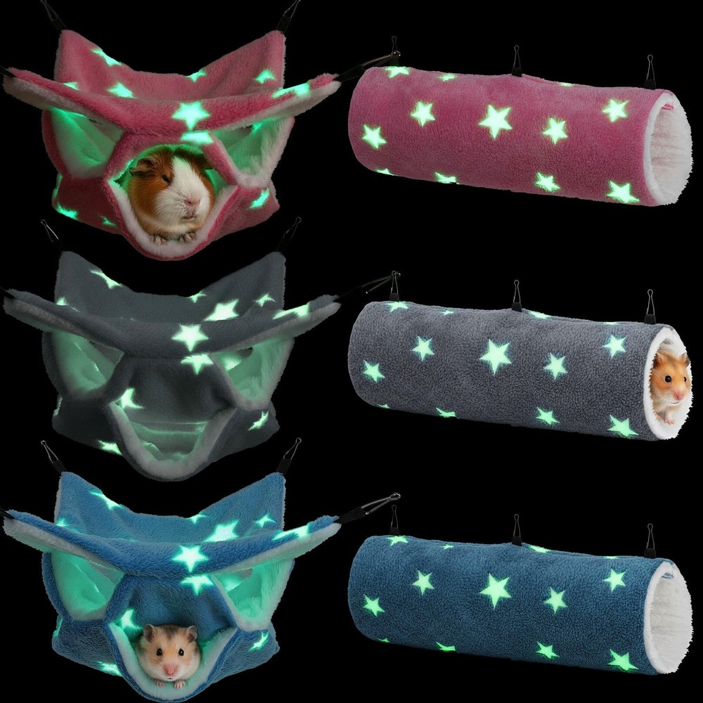 6 Pcs Luminous Ferret Hammock Set 3 Tier Guinea Pig Hammocks Rat Hanging Tunn…