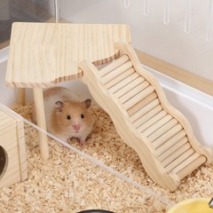 Wooden Hamster Cage Platform: Small Animal Rest Area with Ladder – Natural Wood