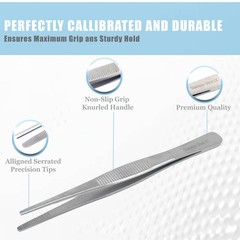 A2Z-2 Pcs Flat Tip Blunt Serrated Tip Tweezers Feeding Tongs Stainless Steel …