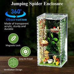 Jumping Spider Enclosure Kit, 4″ x 4″ x 8″ Escape Proof Praying Mantis Habita…