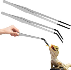 2 Pcs Extra Long Stainless Steel Reptile Feeding Tongs with Rubber Tip 15 Inc…
