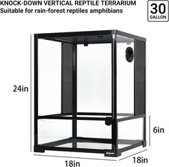 30 Gallon Reptile Glass Terrarium, 18″ X 18″ X 24″ Rainforest Habitat Tank with
