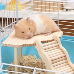 Wooden Hamster Cage Platform: Small Animal Rest Area with Ladder – Natural Wood
