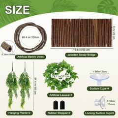 23”×20” Reptile Hide Bearded Dragon Tank Accessories Bridge Hideout&Vine