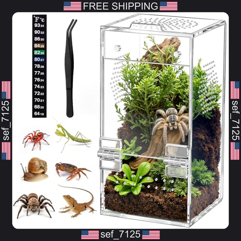 Pre-Assembled Jumping Spider Enclosure, Acrylic Terrarium with Magnetic Door &