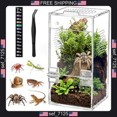 Pre-Assembled Jumping Spider Enclosure, Acrylic Terrarium with Magnetic Door &