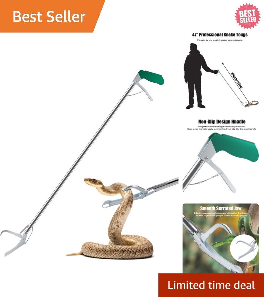 Professional 47″ Snake Tongs – Heavy Duty Reptile Grabber with Non-Slip Grip