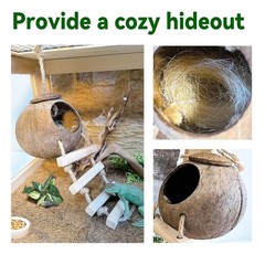 Crested Gecko Coconut Hide,Leopard Gecko Coco Hut Hideout Cave with Ladder,Re…