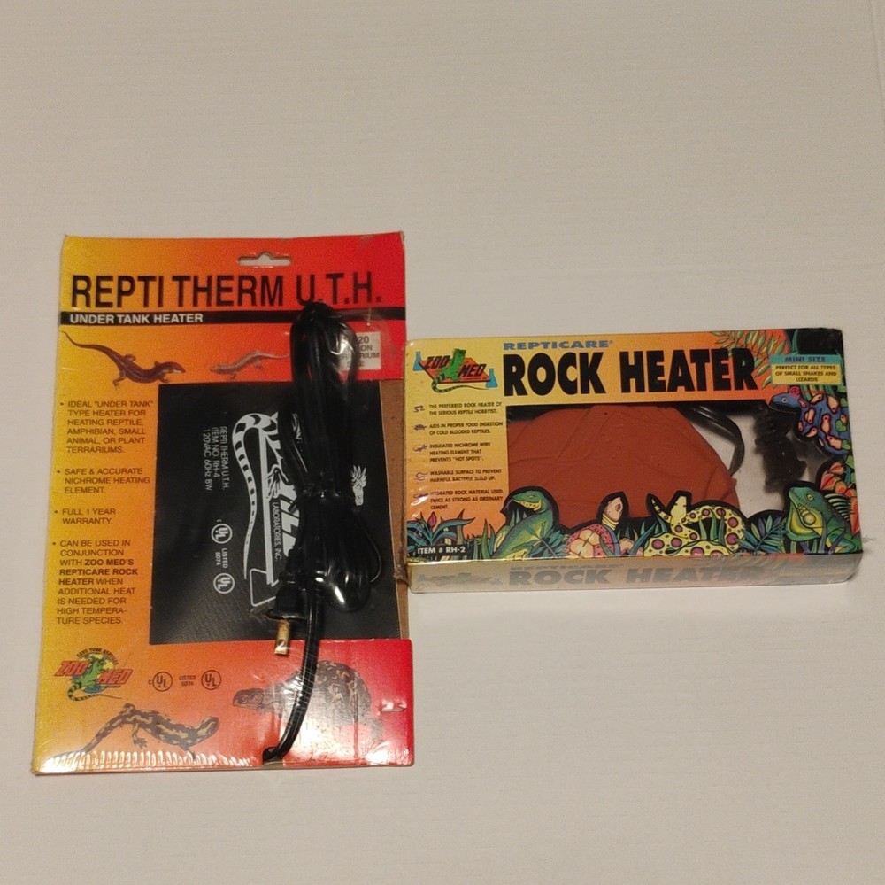 New ZOO MED ReptiTherm U.T.H. Under Tank Heater & ZOO MED ReptiCare Rock Heater.