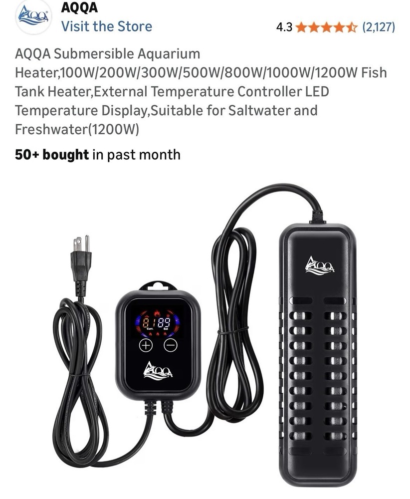 AQQA Submersible Aquarium Heater,100W/200W/300W/500W/800W/1000W/1200W Fish Ta…