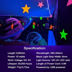 6.6FT/2M LED Black Light Strip – 120 Units UV Wick 395-400nm, USB Purple