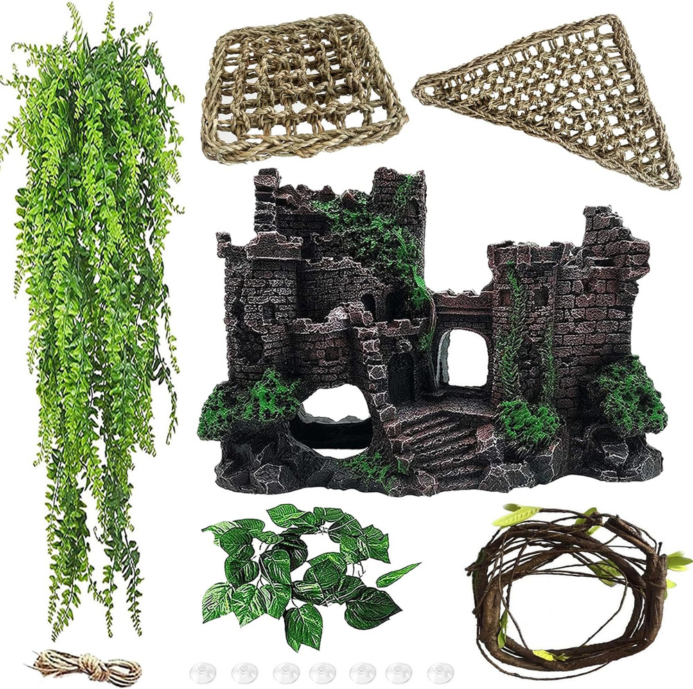 MUYG Bearded Dragon Tank Accessories with Resin Castle Decoration