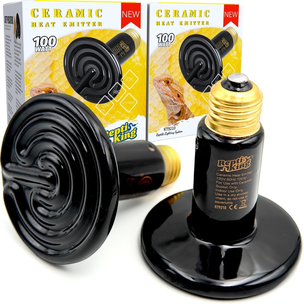 Ceramic Heat Emitter, 2-Pack 100W, Reptile Heat Lamp Bulbs, Ceramic Heating B…