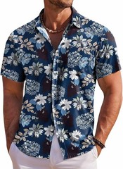 Coofandy Men’s Floral Hawaiian Short Sleeve Button Down Shirt