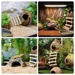 Leopard Gecko Tank Accessories – Reptile Hammock, Vines, Coconut Shell Hideout