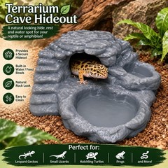 Terrarium Cave Hideout Natural Rock Look Reptile/Amphibian Hide w/ Bowls