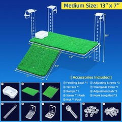 Turtle Basking Platform with Artificial Grass & Adjustable Ramp Non-Slip Large D