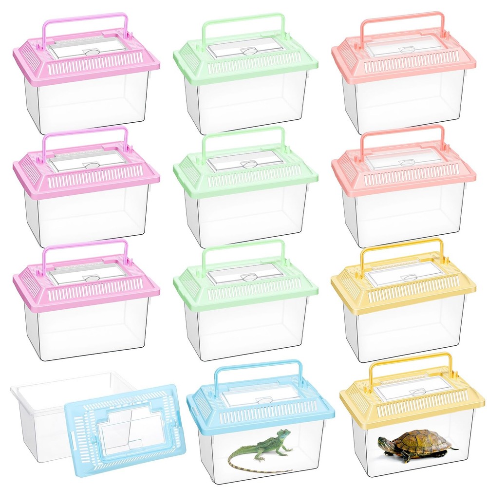 12 Pcs 7″×4.3″x4.3″ Plastic Reptile Terrariums Carrier Cage Snake Breeding Bo…
