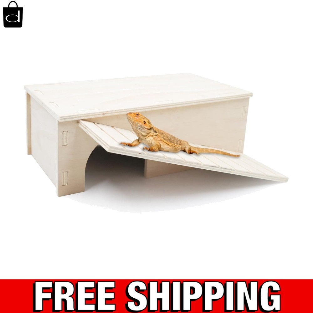 Wooden Bearded Dragon Hide Cave with Climbing Ramp – Cozy Habitat for Reptiles