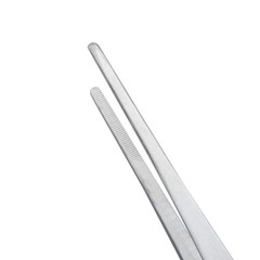 LGEGE 2pcs Long Handle Stainless Steel Straight and Curved Tweezers Silver