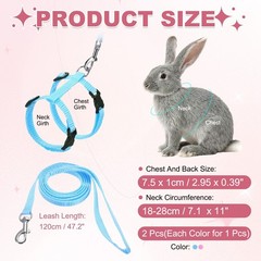 Rabbit Harness and Leash, Small Animal Harness( 2Pcs, Pink/Sky Blue)