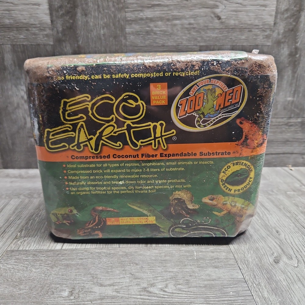 Zoo Med Eco Earth Compressed Coconut Fiber Substrate Brick 3pk