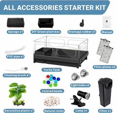 Small Turtle Tank Kit(Tank+Lamp+Filter), Acrylic Turtle Starter Kit with Adjusta