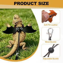 Bearded Dragon Lizard Leash Harness with Wing Leather(S/M/L, 3Pcs, Orange)