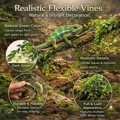 2 Pack Reptile Plants Terrarium Hanging Fake Vines with Suction Cup for Geckos