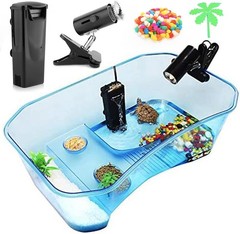 Modern Turtle Aquarium with Plant, Light & Filter – Ideal for Small Pets