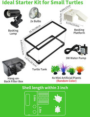 15.7In Turtle Tank Starter Kit with Basking Platform, Hang-On-Back Tank Filter,