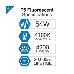 LUXRITE F54T5/841/HO 54W 46 Inch T5 Fluorescent Tube Light Bulb, 4100K Cool W…