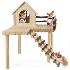 Wooden Hamster House Platform Ladder Hideout Cage Accessories Habitat Decor