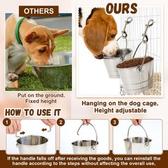 2 Set 1 Quart Stainless Steel Flat Side Bucket Durable Water Pails with Doubl…