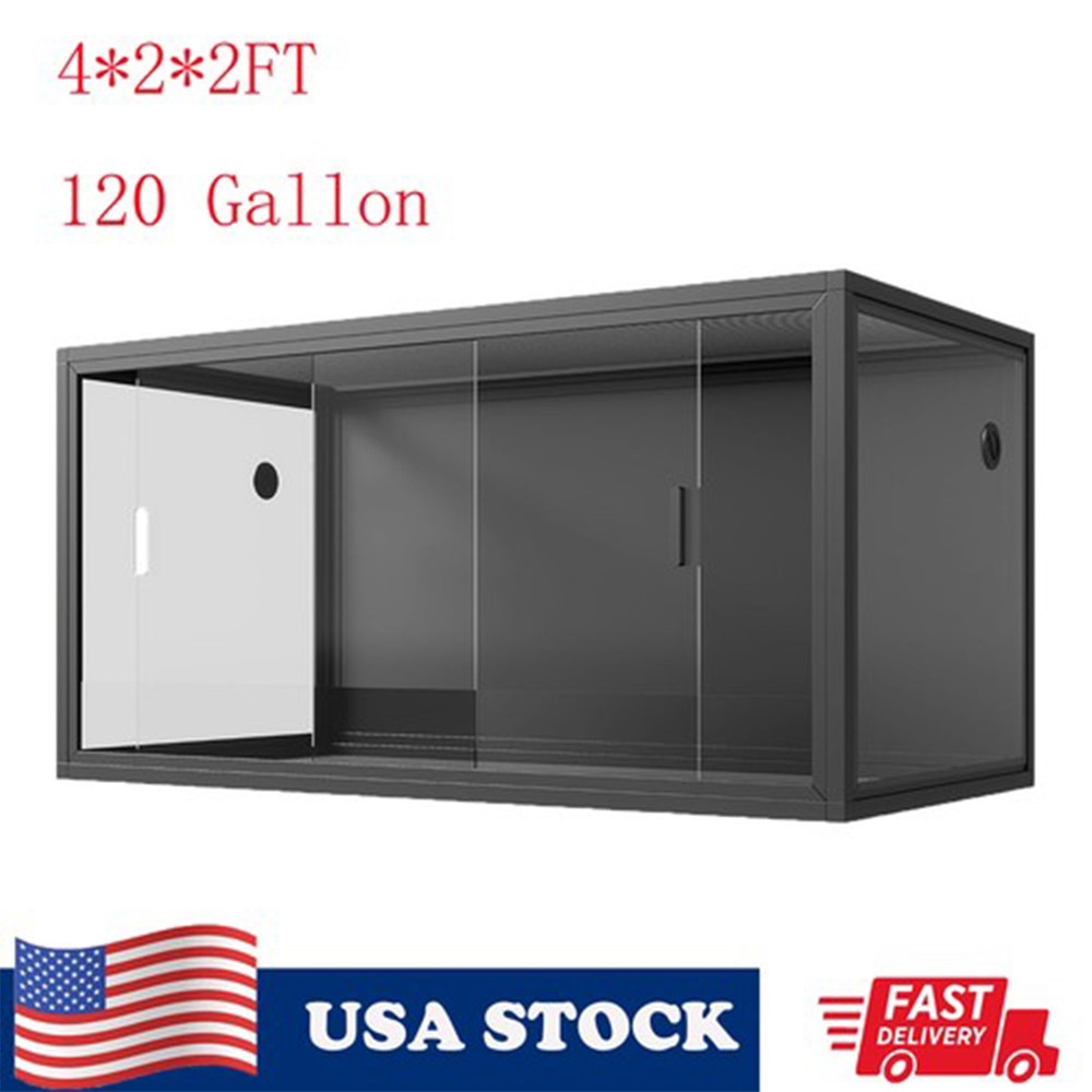 Reptile Enclosure Terrarium 120 Gal 4x2x2 ft Black Low Habitat w/Sliding Doors