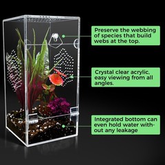 Acrylic Jumping Spider Enclosure, Secure Front Opening Door, 4x4x8 inch, Vent…