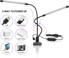inShareplus LED UV Lamp Dual Head with USB, 20W Dimmable Two head, Purple
