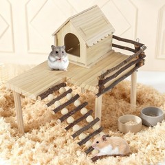 Wooden Hamster House Platform Ladder Hideout Cage Accessories Habitat Decor