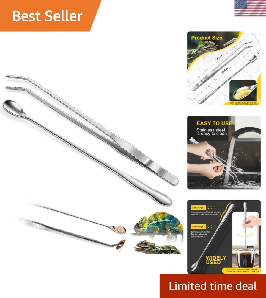 Versatile 2pcs Reptile Feeding Tongs & Spoon – Safe Stainless Steel Tools Set