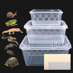 3Pcs Reptile Feeding Box Set, 3-Size Plastic Reptile Critter Keeper with Clear