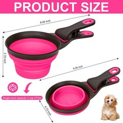 Collapsible Silicone Dog Food Scoop Foldable Bag Clip Rose Red Medium Pet