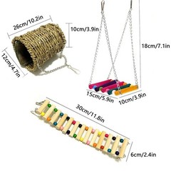3 PCS Hamster Hanging Hammock Basket Wooden Rat Ladder Swing Set Cage Climbing