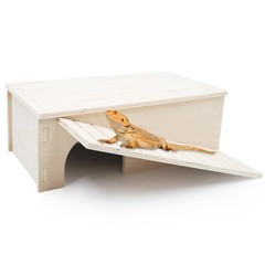 Bearded Dragon Hide Cave, Wooden Lizard Hideout with Climbing Ramp, Reptile Habi
