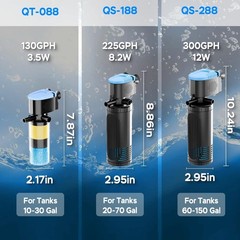 AquaMiracle 130GPH Internal Aquarium Filter, 3-Stage Fish Tank Filter with Du…