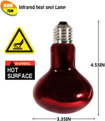 Infrared Heat Lamp Bulbs 75W 2 Pack,Red Basking Spot Light Bulb Reptile Heating