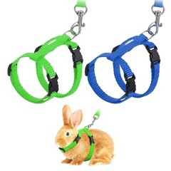 Rabbit Harness and Leash, Small Animal Harness( 2Pcs, Grass Green/Sapphire)