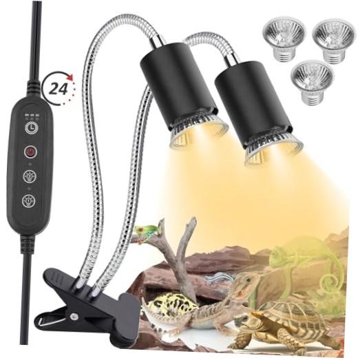 Reptile Heat Lamp,Double-Head Heating Lamp for Reptiles, UVA/B Turtle Black