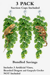 3 pack Reptile Terrarium Decorations, Artificial Hanging Plant with Suction Cups